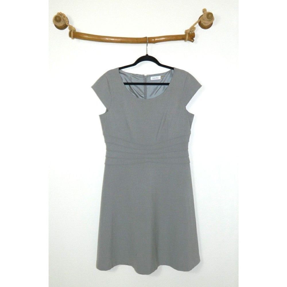 Calvin Klein Dress Gray Waist Details A-Line Career Workwear NWOT Size 12